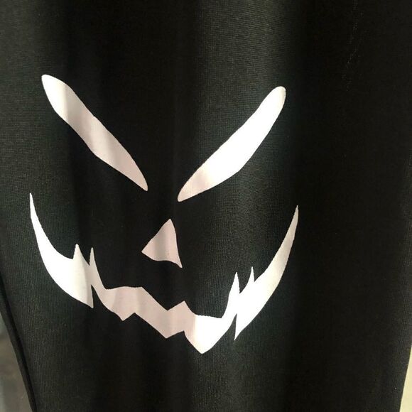 BOO!! Black light weight leggings with scary face on both legs - Picture 1 of 6
